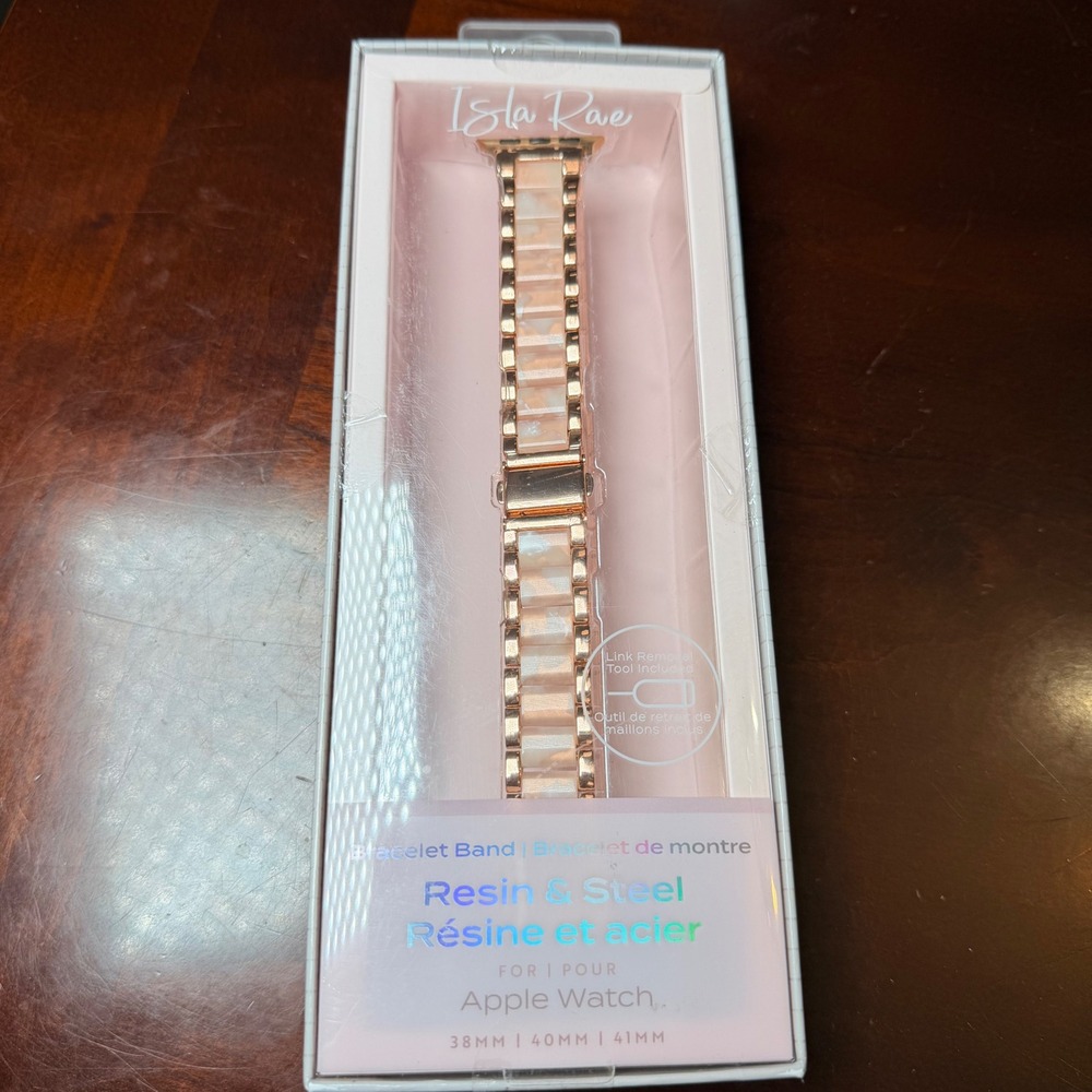 NEW Isla Rae Apple Watch Band 38/40/41mm Rose Gold Cream Italian Resin Steel